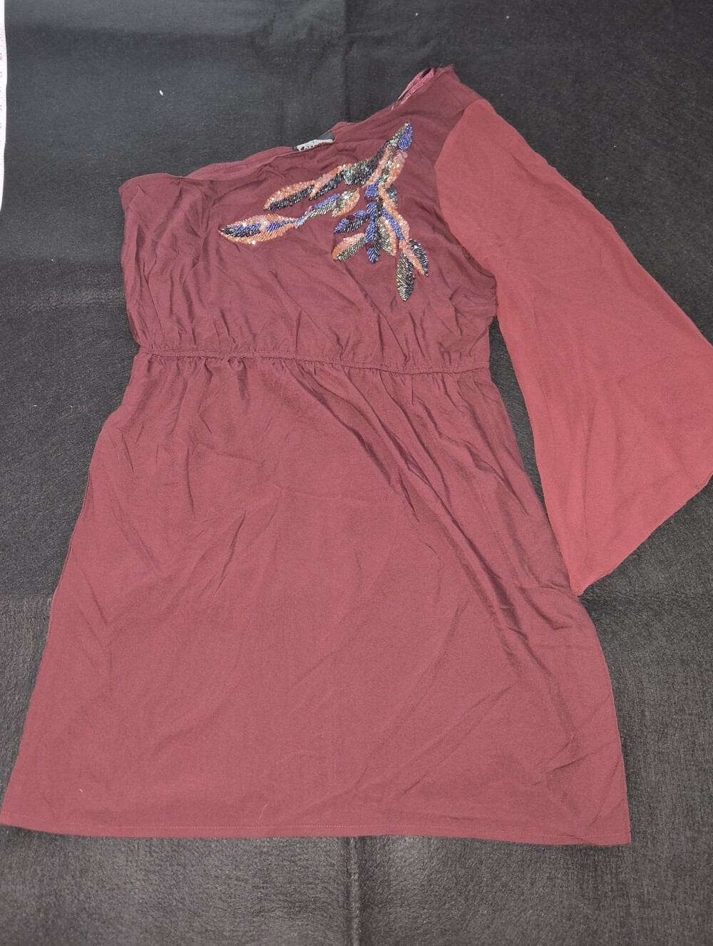 Angie Burgundy One-Shoulder Sequin Embellished Dress – Size Medium – NWT